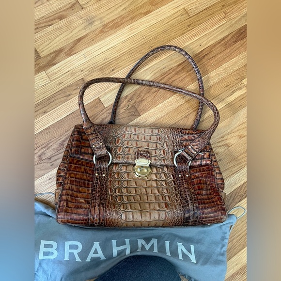 Brahmin Vintage Montfleur Satchel Handbag in Brown Croc Embossed Leather - Picture 7 of 14